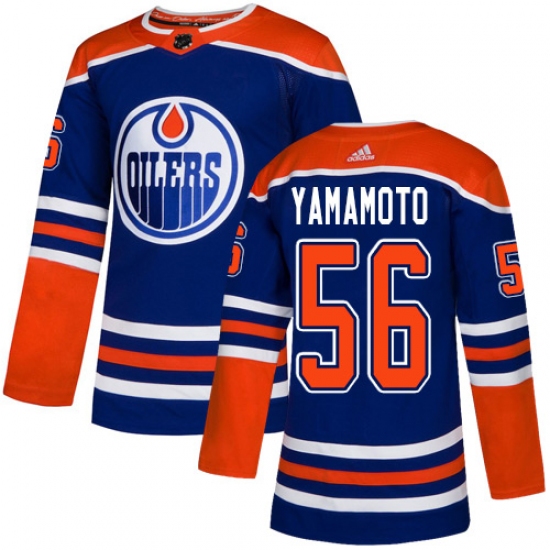 Men's Adidas Edmonton Oilers 56 Kailer Yamamoto Premier Royal Blue Alternate NHL Jersey