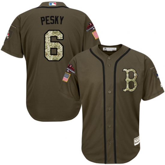 Men's Majestic Boston Red Sox 6 Johnny Pesky Authentic Green Salute to Service 2018 World Series Champions MLB Jersey