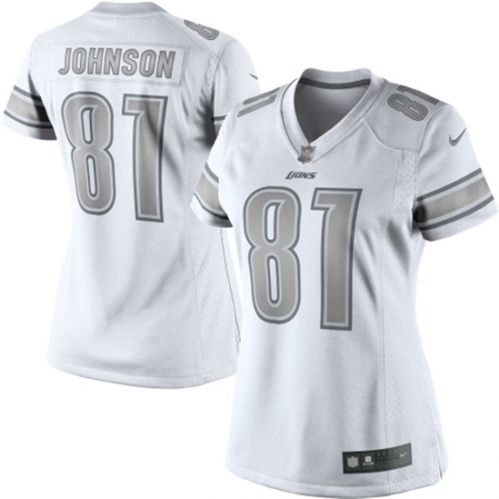 Women's Nike Detroit Lions 81 Calvin Johnson Limited White Platinum NFL Jersey