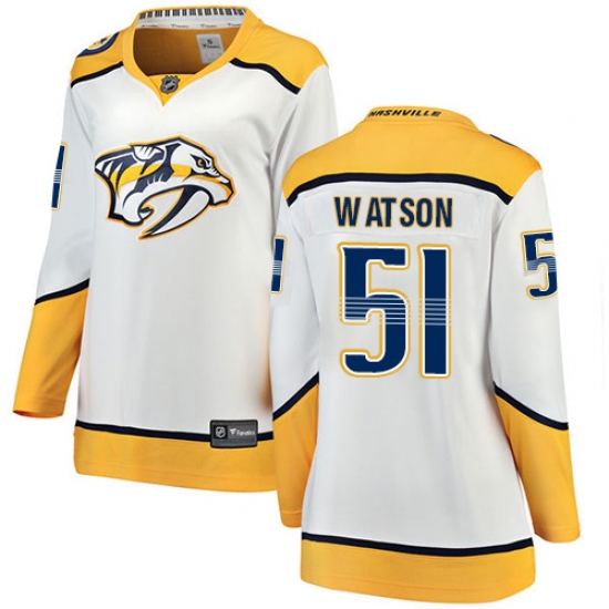 Women's Nashville Predators 51 Austin Watson Fanatics Branded White Away Breakaway NHL Jersey