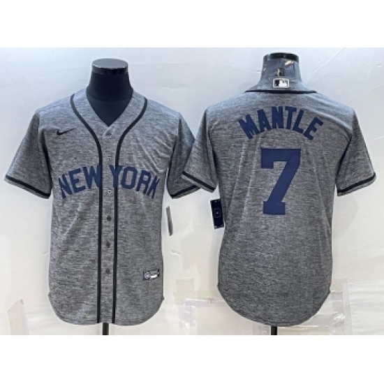Men's New York Yankees 7 Mickey Mantle Grey Gridiron Cool Base Stitched Jersey