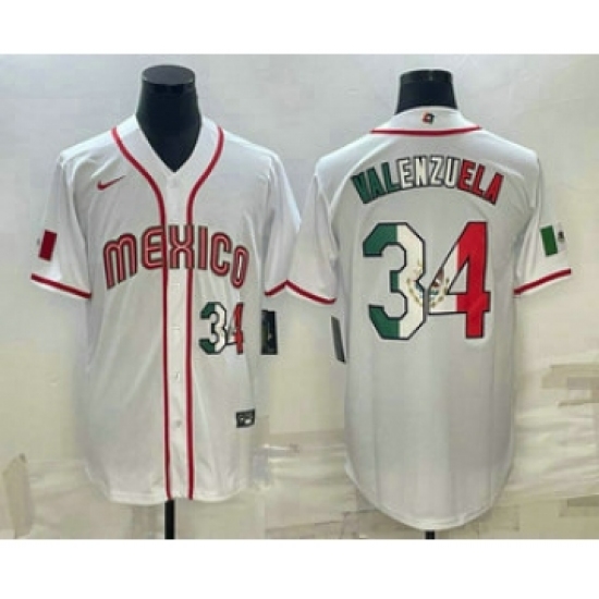 Men's Mexico Baseball 34 Fernando Valenzuela Number 2023 White World Classic Stitched Jersey