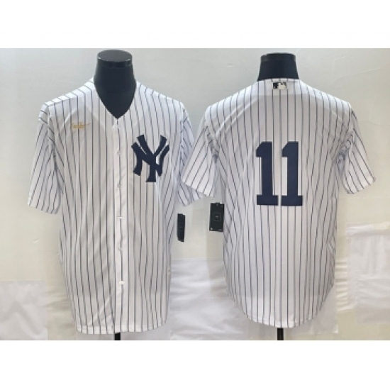 Men's New York Yankees 11 Anthony Volpe White No Name Throwback Stitched MLB Cool Base Nike Jersey