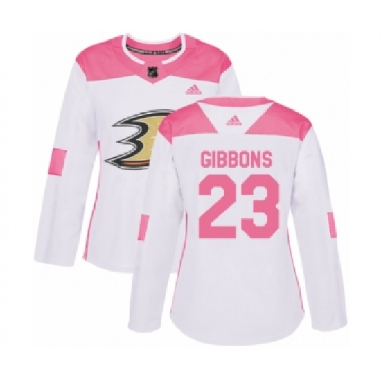 Women's Adidas Anaheim Ducks 23 Brian Gibbons Authentic White Pink Fashion NHL Jersey