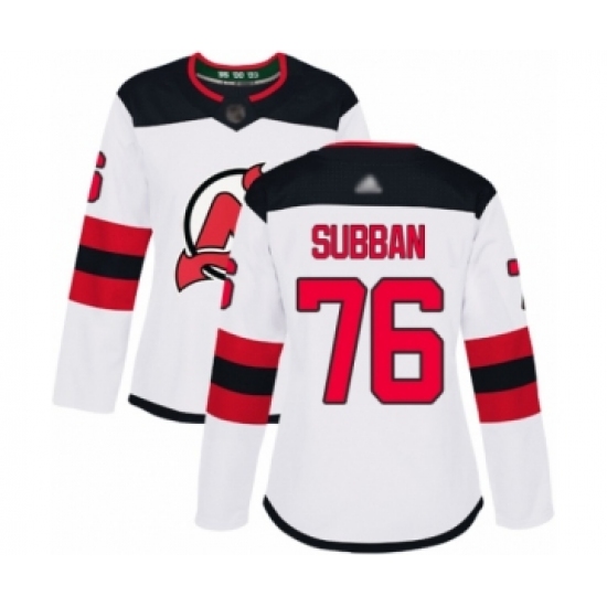 Women's New Jersey Devils 76 P. K. Subban Authentic White Away Hockey Jersey