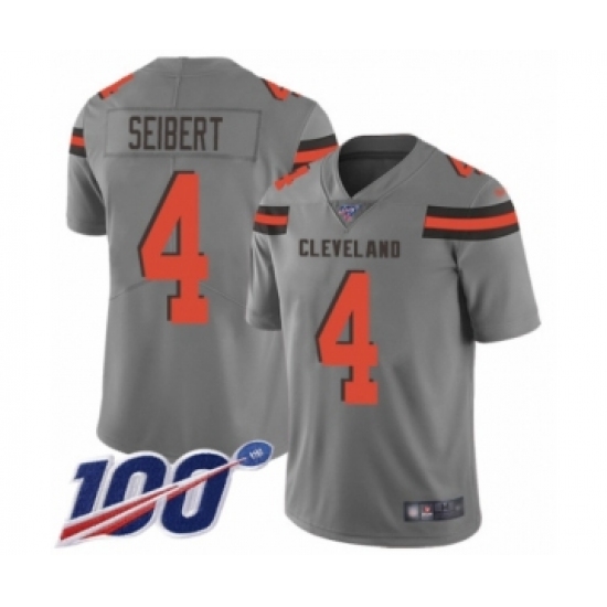 Men's Cleveland Browns 4 Austin Seibert Limited Gray Inverted Legend 100th Season Football Jersey