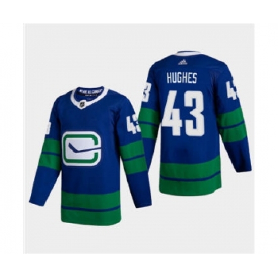 Men's Vancouver Canucks 43 Quinn Hughes 2020-21 Authentic Player Alternate Stitched Hockey Jersey Blue