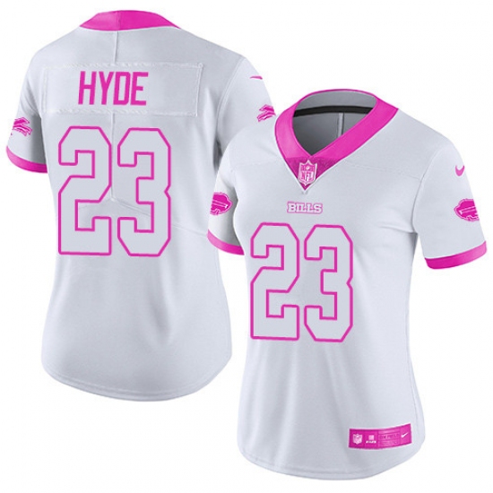 Women's Nike Buffalo Bills 23 Micah Hyde Limited White/Pink Rush Fashion NFL Jersey