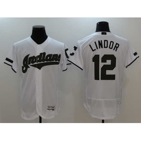 Men's Cleveland Indians 12 Francisco Lindor White Home Stitched Baseball Jersey