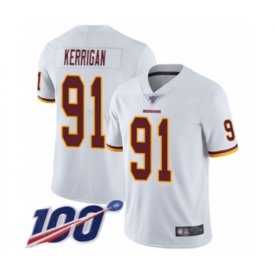 Men's Washington Redskins 91 Ryan Kerrigan White Vapor Untouchable Limited Player 100th Season Football Jersey