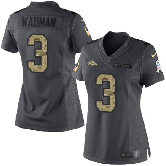 Women's Nike Denver Broncos 3 Colby Wadman Limited Black 2016 Salute to Service NFL Jersey