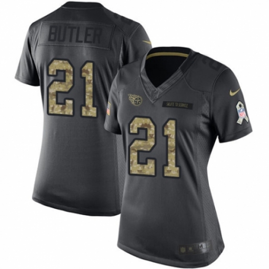 Women's Nike Tennessee Titans 21 Malcolm Butler Limited Black 2016 Salute to Service NFL Jersey