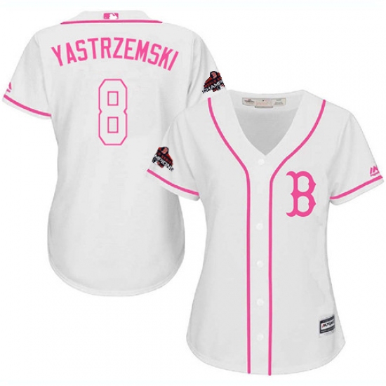 Women's Majestic Boston Red Sox 8 Carl Yastrzemski Authentic White Fashion 2018 World Series Champions MLB Jersey