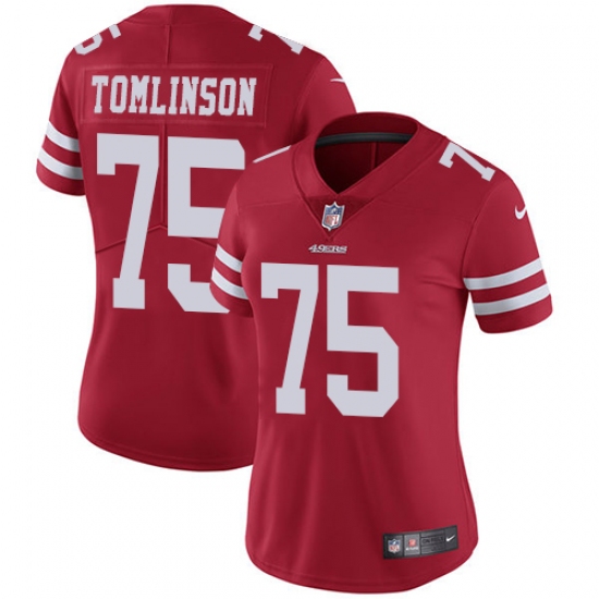 Women's Nike San Francisco 49ers 75 Laken Tomlinson Red Team Color Vapor Untouchable Limited Player NFL Jersey