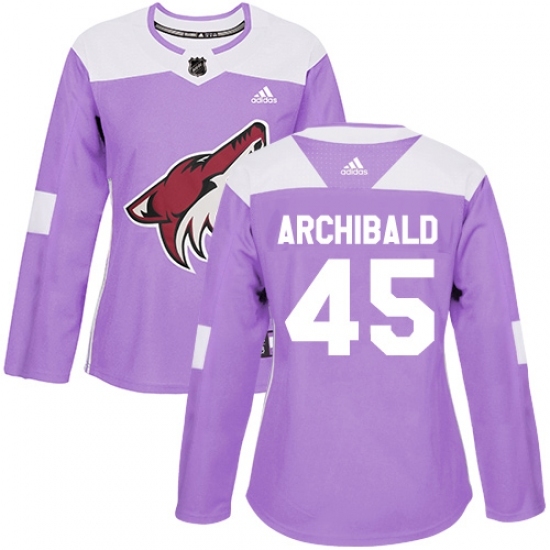 Women's Adidas Arizona Coyotes 45 Josh Archibald Authentic Purple Fights Cancer Practice NHL Jersey
