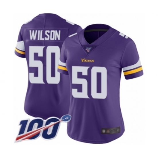 Women's Minnesota Vikings 50 Eric Wilson Purple Team Color Vapor Untouchable Limited Player 100th Season Football Jersey