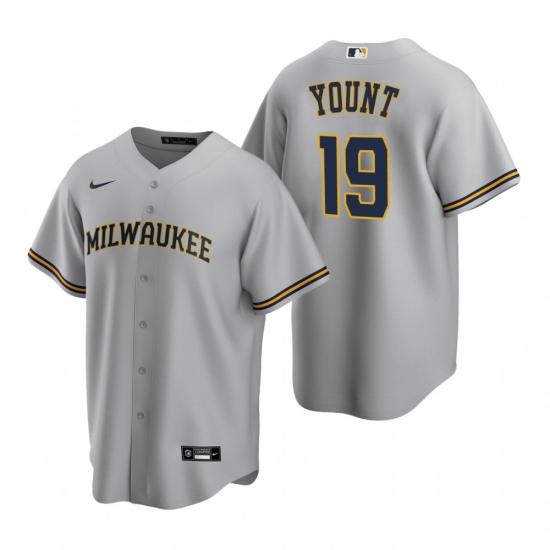 Men's Nike Milwaukee Brewers 19 Robin Yount Gray Road Stitched Baseball Jersey