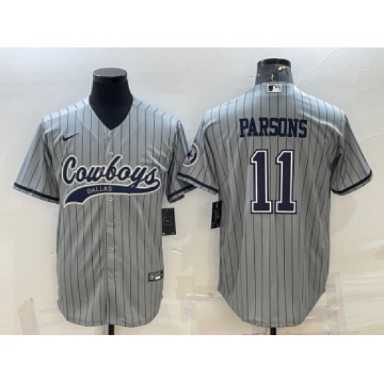 Men's Dallas Cowboys 11 Micah Parsons Grey With Patch Cool Base Stitched Baseball Jersey