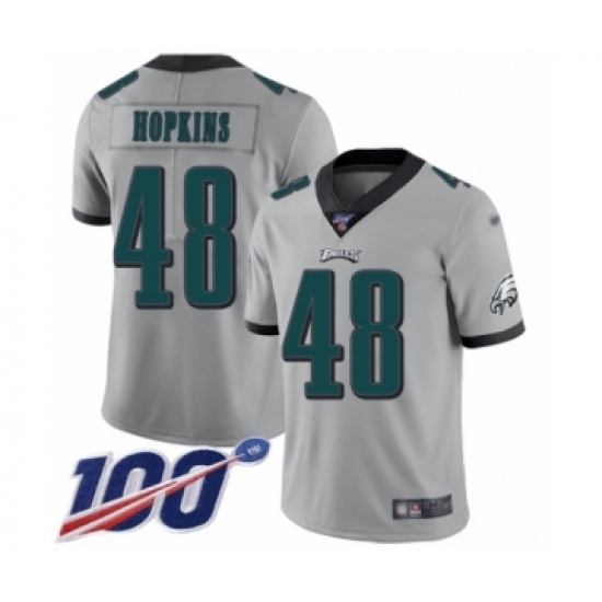 Youth Philadelphia Eagles 48 Wes Hopkins Limited Silver Inverted Legend 100th Season Football Jersey