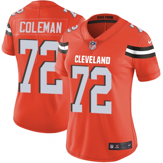 Women's Nike Cleveland Browns 72 Shon Coleman Orange Alternate Vapor Untouchable Limited Player NFL Jersey