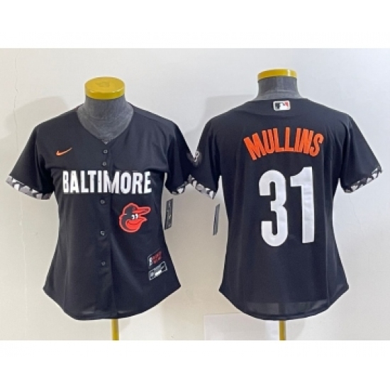 Women's Baltimore Orioles 31 Cedric Mullins Black 2023 City Connect Cool Base Stitched Jersey 1