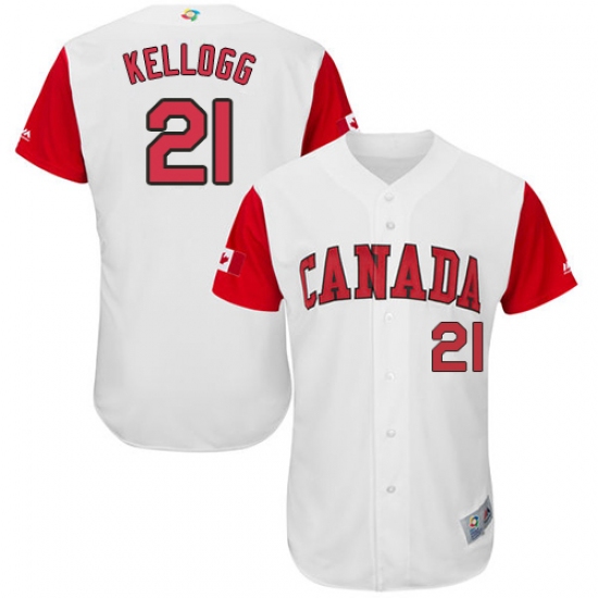 Men's Canada Baseball Majestic 21 Ryan Kellogg White 2017 World Baseball Classic Authentic Team Jersey