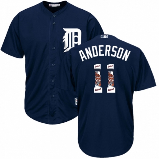 Men's Majestic Detroit Tigers 11 Sparky Anderson Authentic Navy Blue Team Logo Fashion Cool Base MLB Jersey
