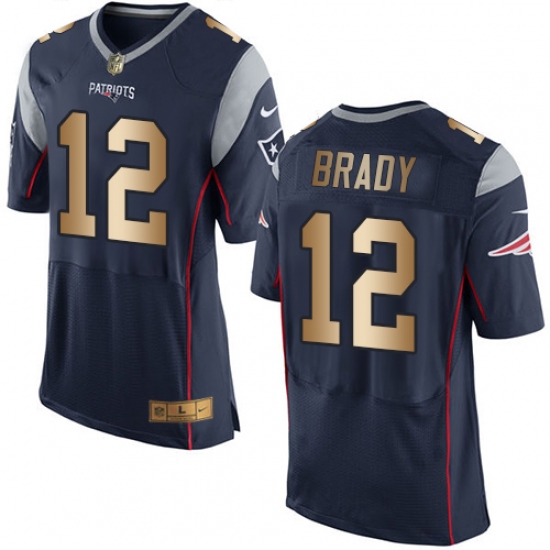 Men's Nike New England Patriots 12 Tom Brady Elite Navy/Gold Team Color NFL Jersey