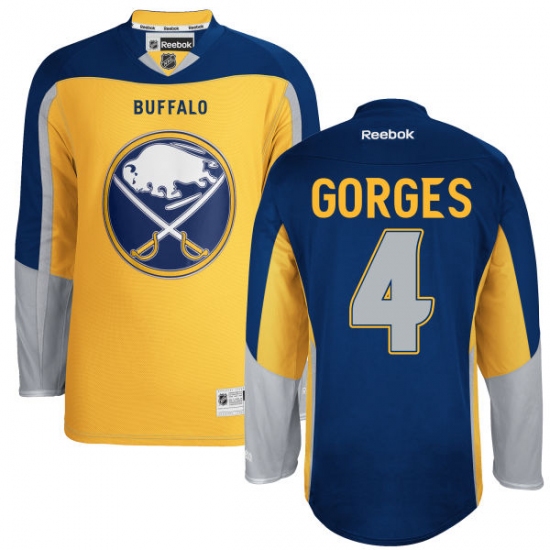 Men's Reebok Buffalo Sabres 4 Josh Gorges Authentic Gold New Third NHL Jersey