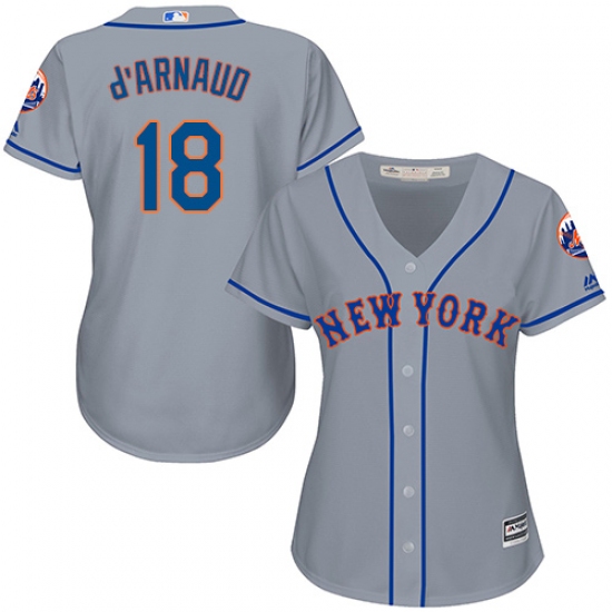 Women's Majestic New York Mets 18 Travis d'Arnaud Authentic Grey Road Cool Base MLB Jersey