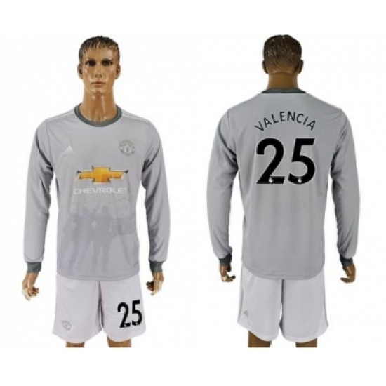 Manchester United 25 Valencia Sec Away Long Sleeves Soccer Club Jersey