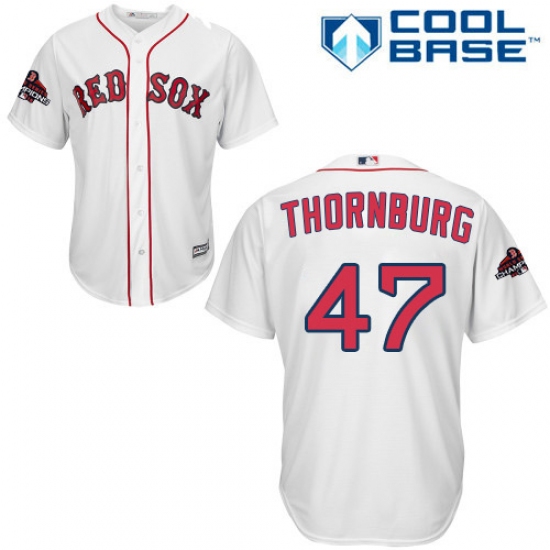 Youth Majestic Boston Red Sox 47 Tyler Thornburg Authentic White Home Cool Base 2018 World Series Champions MLB Jersey