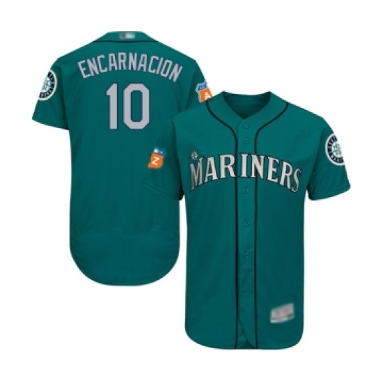 Men's Seattle Mariners 10 Edwin Encarnacion Teal Green Alternate Flex Base Authentic Collection Baseball Jersey