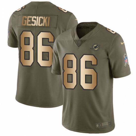 Men's Nike Miami Dolphins 86 Mike Gesicki Limited Olive Gold 2017 Salute to Service NFL Jersey