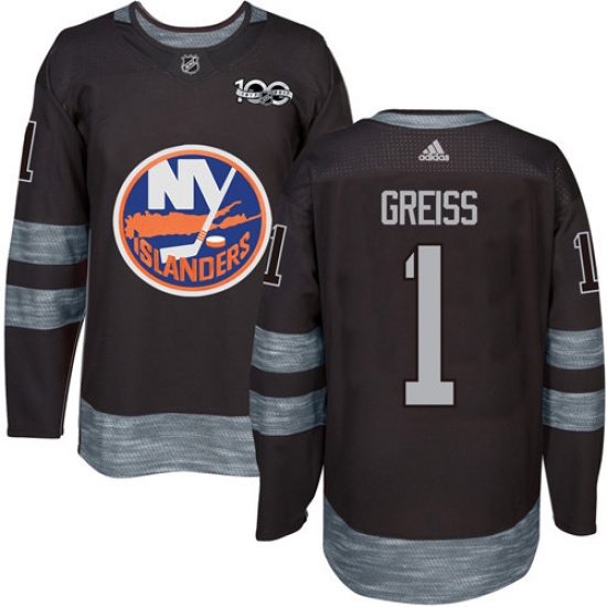 Men's Adidas New York Islanders 1 Thomas Greiss Authentic Black 1917-2017 100th Anniversary NHL Jersey
