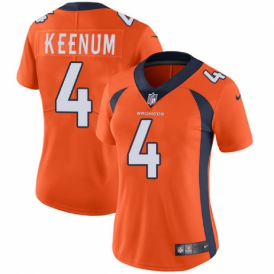 Women's Nike Denver Broncos 4 Case Keenum Orange Team Color Vapor Untouchable Limited Player NFL Jersey