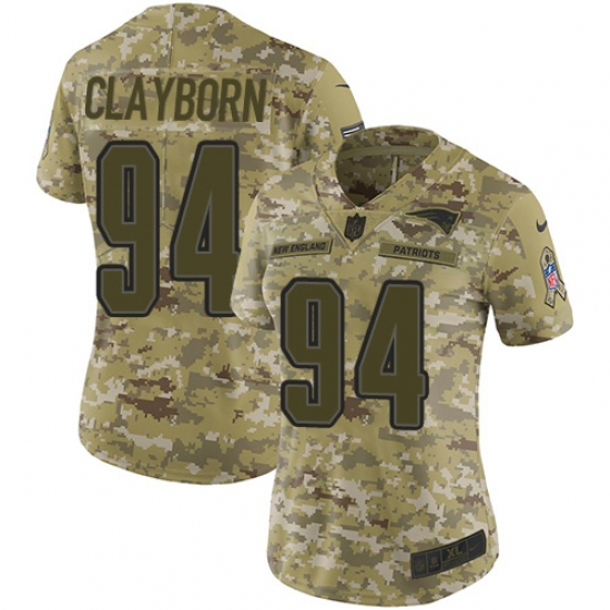 Women's Nike New England Patriots 94 Adrian Clayborn Limited Camo 2018 Salute to Service NFL Jersey