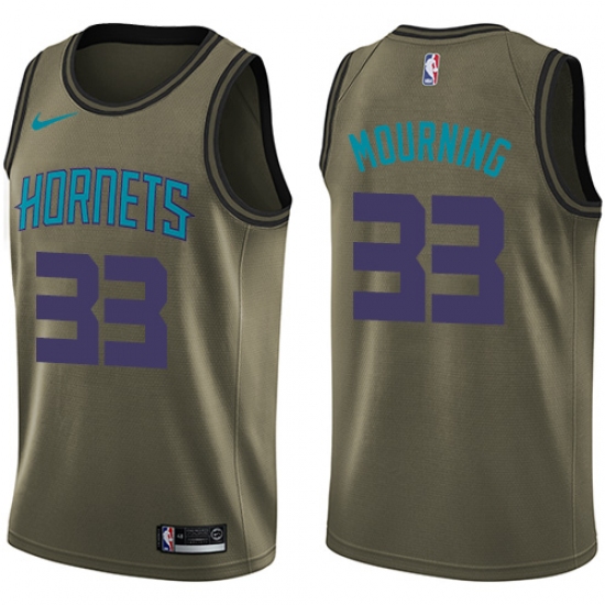 Men's Nike Charlotte Hornets 33 Alonzo Mourning Green Salute to Service NBA Swingman Jersey