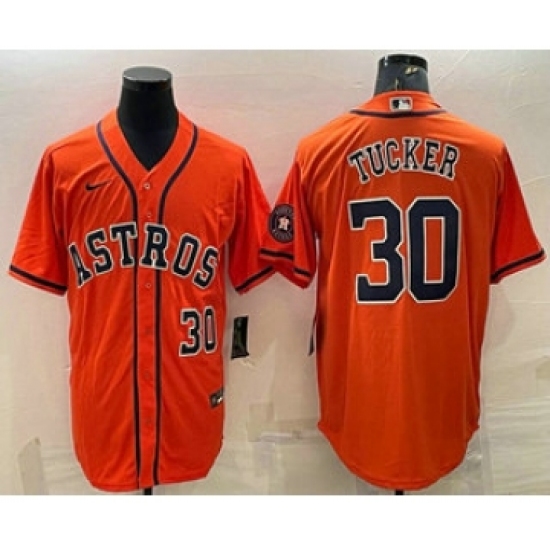 Men's Houston Astros 30 Kyle Tucker Number Orange With Patch Stitched MLB Cool Base Nike Jersey