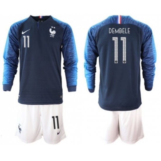 France 11 Dembele Home Long Sleeves Soccer Country Jersey