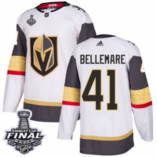 Women's Adidas Vegas Golden Knights 41 Pierre-Edouard Bellemare Authentic White Away 2018 Stanley Cup Final NHL Jersey