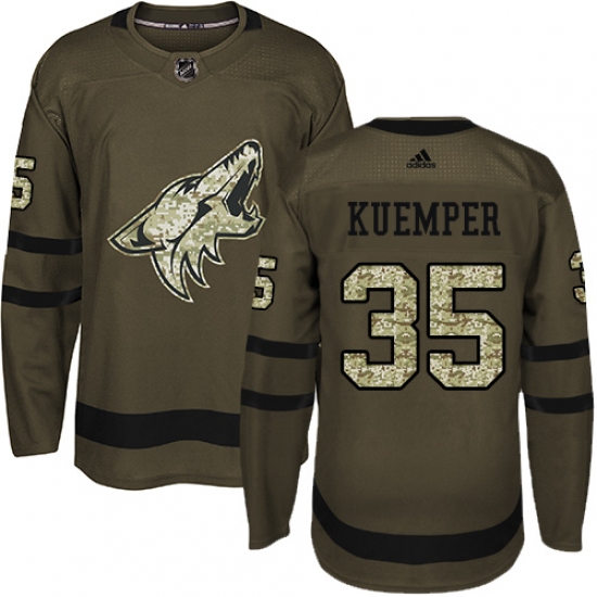 Men's Adidas Arizona Coyotes 35 Darcy Kuemper Authentic Green Salute to Service NHL Jersey