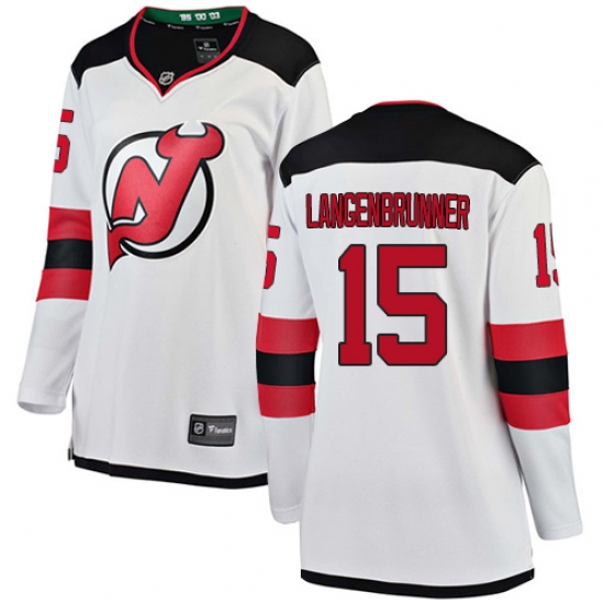 Women's New Jersey Devils 15 Jamie Langenbrunner Fanatics Branded White Away Breakaway NHL Jersey