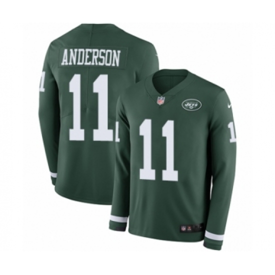 Men's Nike New York Jets 11 Robby Anderson Limited Green Therma Long Sleeve NFL Jersey