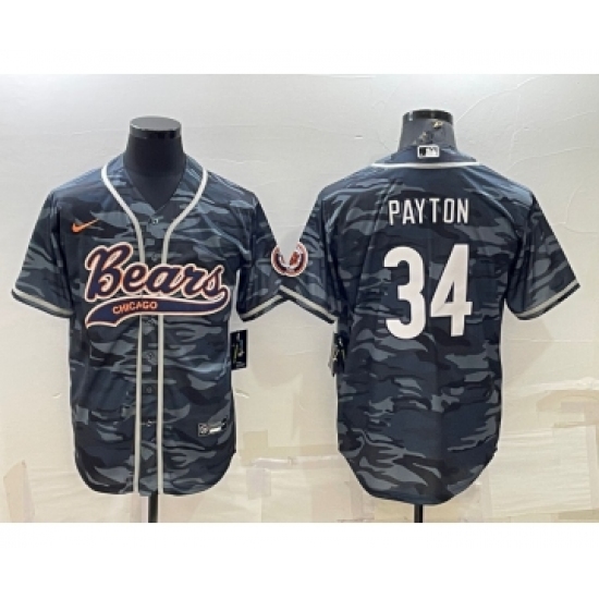 Men's Chicago Bears Blank 34 Walter Payton Grey Camo With Patch Cool Base Stitched Baseball Jersey