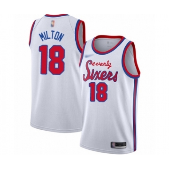 Men's Philadelphia 76ers 18 Shake Milton Authentic White Hardwood Classics Basketball Jersey