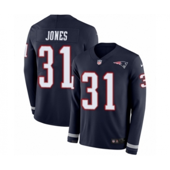 Men's Nike New England Patriots 31 Jonathan Jones Limited Navy Blue Therma Long Sleeve NFL Jersey