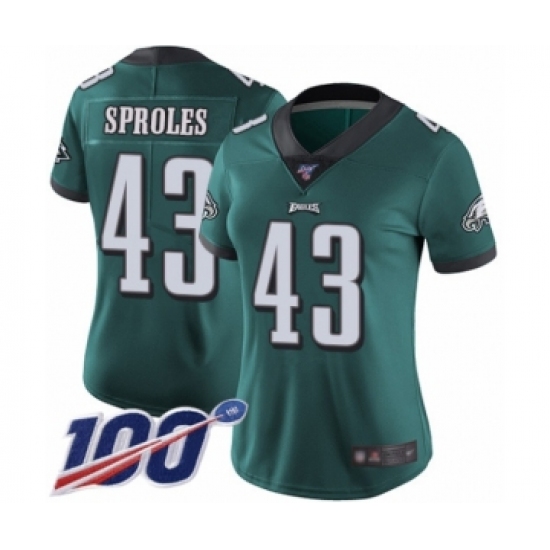 Women's Philadelphia Eagles 43 Darren Sproles Midnight Green Team Color Vapor Untouchable Limited Player 100th Season Football Jersey