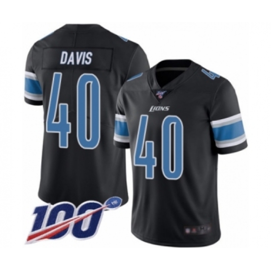 Men's Detroit Lions 40 Jarrad Davis Limited Black Rush Vapor Untouchable 100th Season Football Jersey
