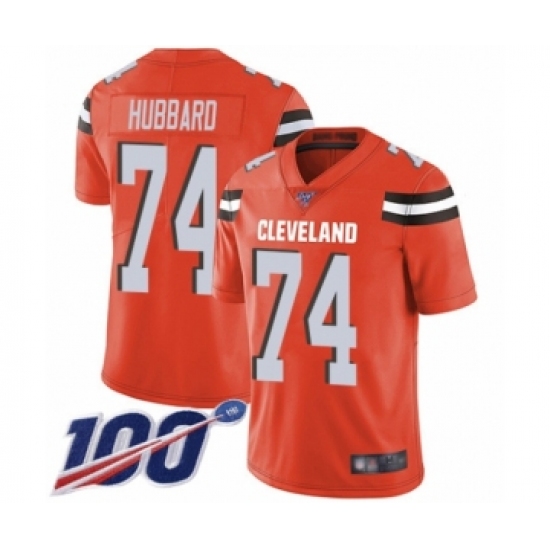 Men's Cleveland Browns 74 Chris Hubbard Orange Alternate Vapor Untouchable Limited Player 100th Season Football Jersey